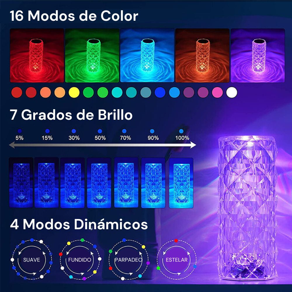 Lámpara CrystaLed® Multicolor - Inalámbrica con 16 Tonos de Luz (OFERTA 1 + 1 GRATIS)